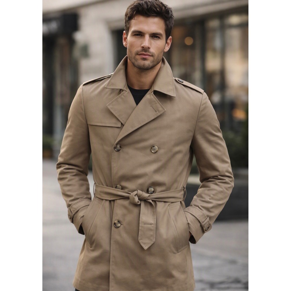 Vintage Botany Weather Topper Trench Coat Mens 42 Reg Tan Khaki Faux Fur Lined